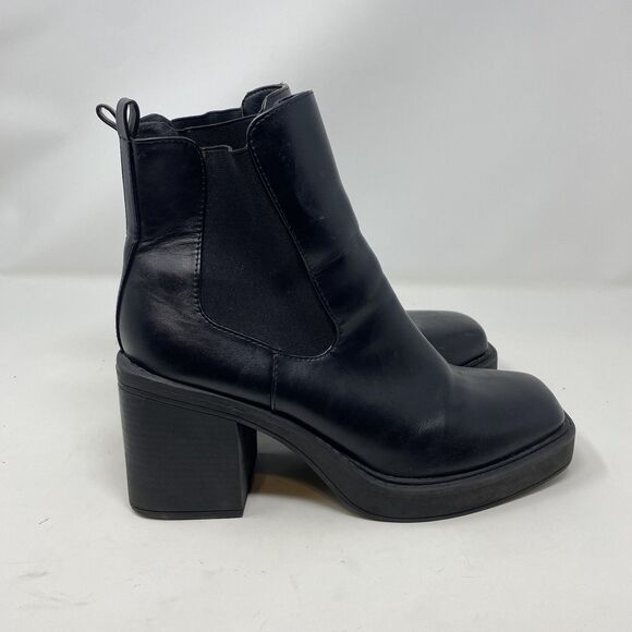 Vintage 90s Y2K Leather Chunky Square Toe Block Heel Boot Punk Goth Size 10 - Picture 7 of 12